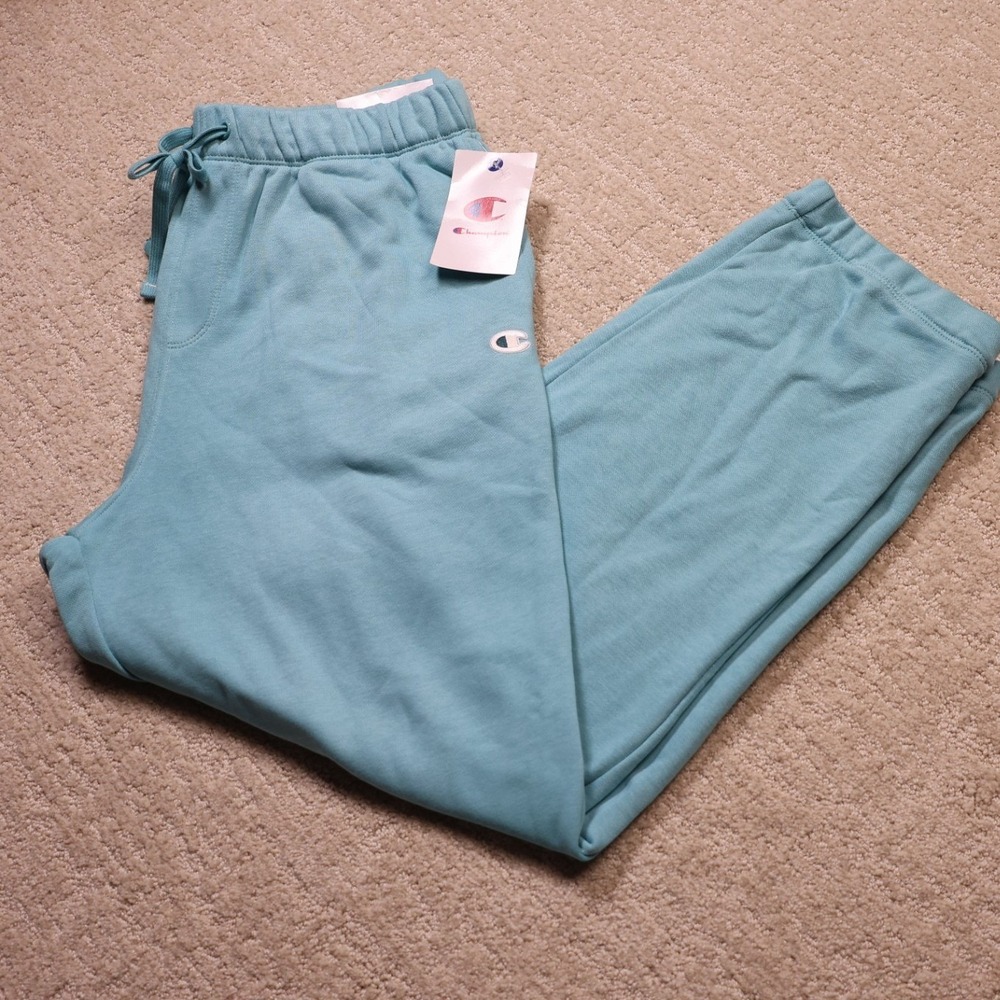 Champion Womens Straight Leg Sweatpants Light Blue Teal Drawstring Joggers M